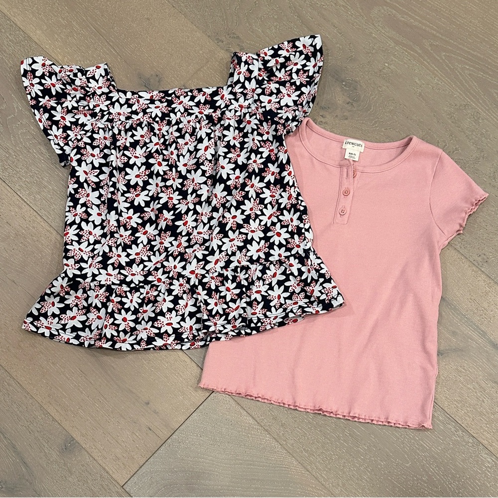Crewcuts Navy Floral and Pink Henley Shirt Bundle